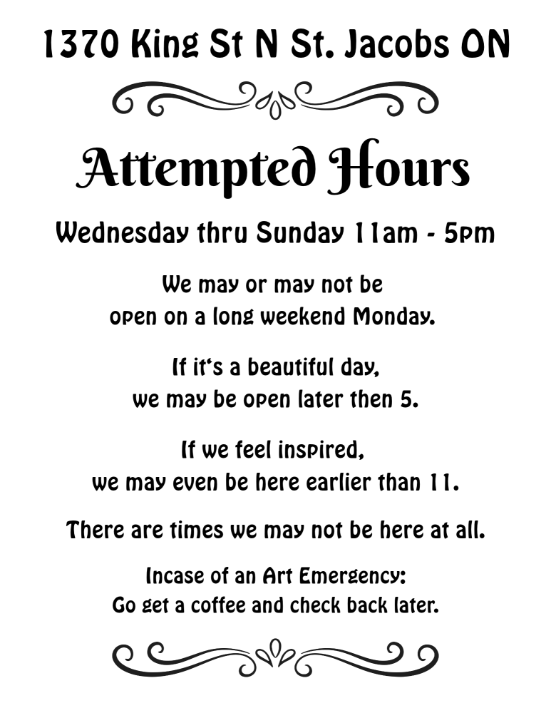 1370 King St N St. Jacobs
Wednesday Thru Sunday 11 - 5