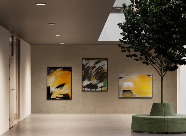 John-Rula-trio-in-yellow-and-green-in-lobby with circular seating